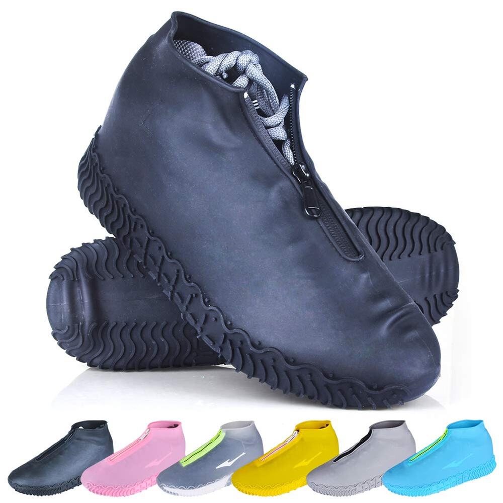Waterproof Silicone Rain Shoe Covers Zipper Boot Protector Reusable Black XL